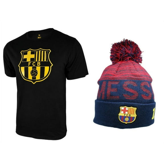 Icon Sports Men FC Barcelona Official Soccer T-Shirt and Beanie Combo 26 - Small