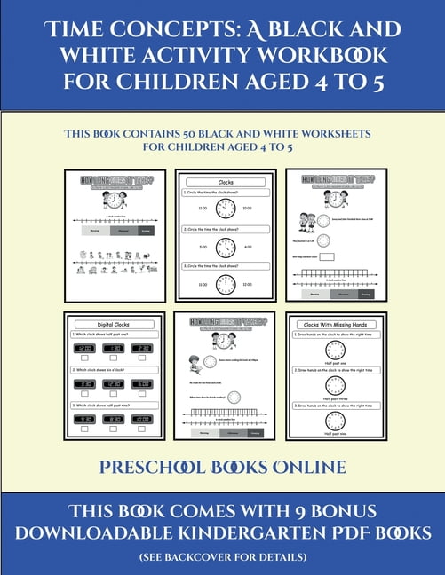 preschool books online preschool books online time concepts a black and white activity workbook for children aged 4 to 5 this book contains 50 black and white worksheets for children