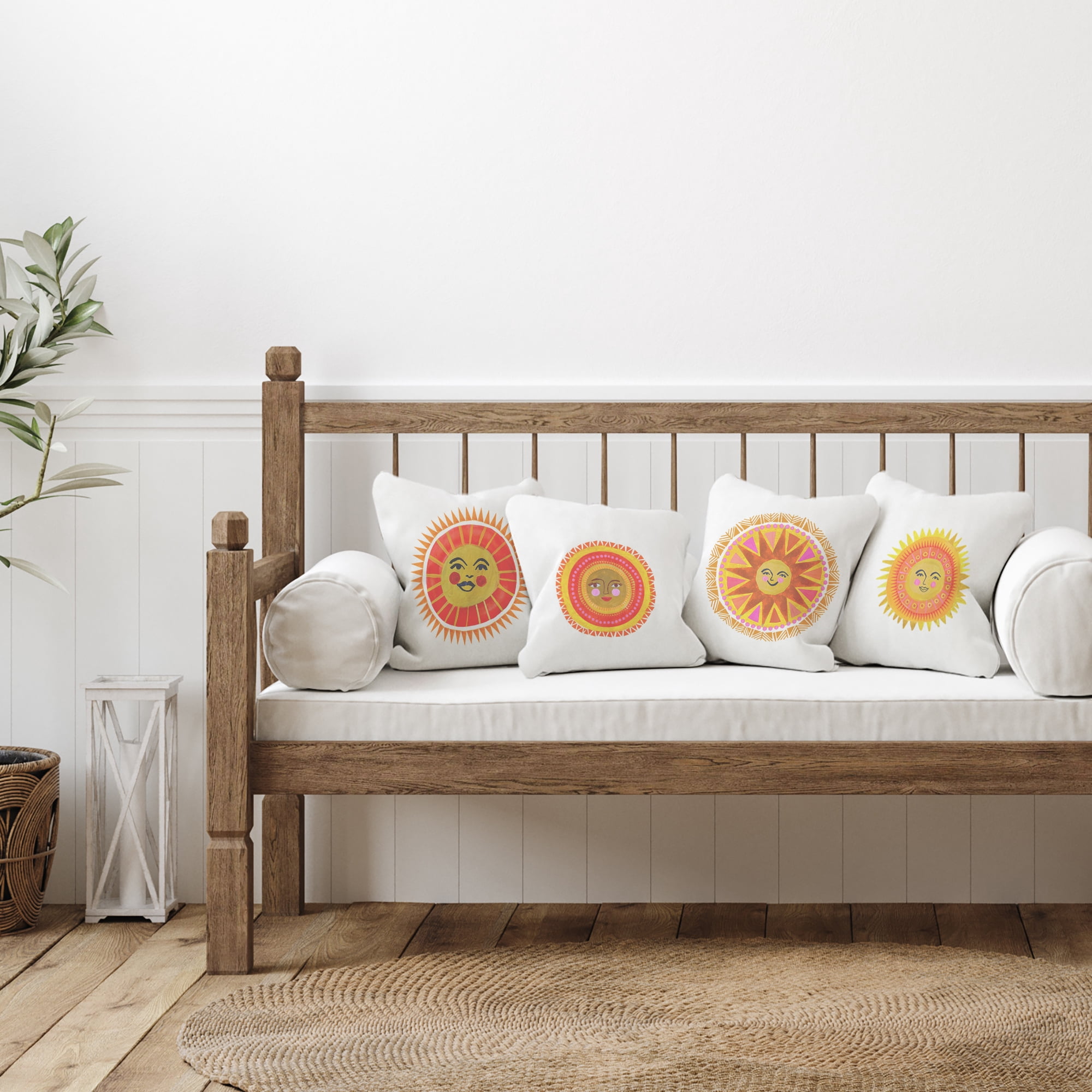 Stupell Industries Warm Happy Suns 4 Piece Decorative Printed Throw Pillow Set, design by Katherine Herrell Studio, 18 x 7 x 18