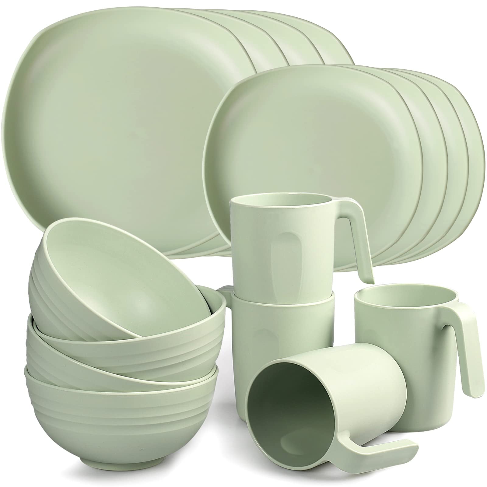 Loobuu Plastic Light Green Dinnerware Set of 16 Pieces, Unbreakable and