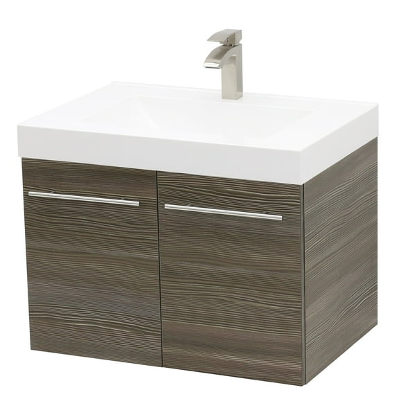 WindBay Wall Mount Floating Bathroom Vanity Sink Set. Taupe Vanity, White Integrated Sink Countertop - 35.25"