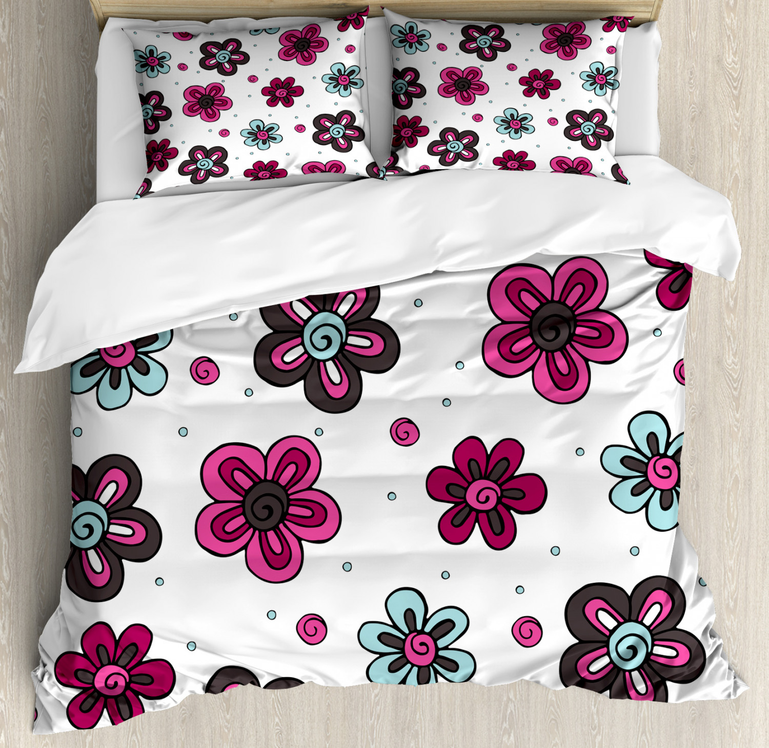 Floral Queen Size Duvet Cover Set, Cute Florets Buds Kids Girls Stylish