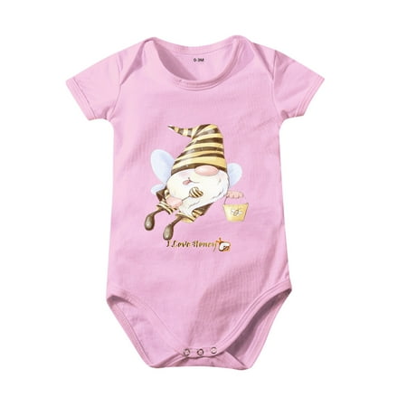 

HIBRO Boys And Girls Bee Festival Fairy Cartoon Print I LOVE HONEY! Print Honey Short Sleeved Crawl Clothes 0 To 24 Months Kids Girls Long Sleeve Turtleneck Bodysuit Body Leotard Girls