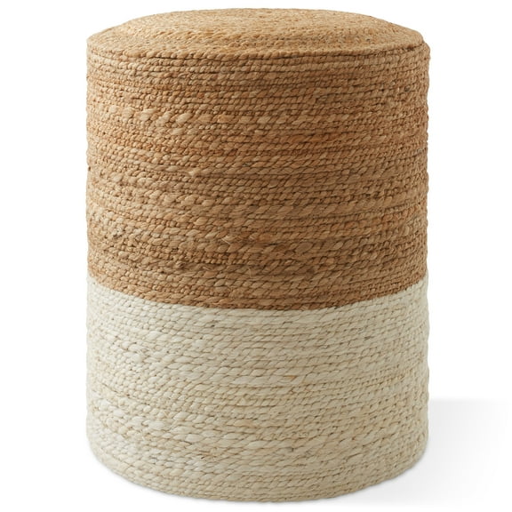 Hand-Braided Jute Pouf Ottoman Footrest, 14" Round x 16" High Woven Footstool, Boho Farmhouse Home Accent Decor for Living Room, Bedroom, Entryway