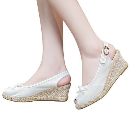 

Womens Sandalias Wedges Comfortable Hemp Rope Weaving Peep-toe Casual Shoes