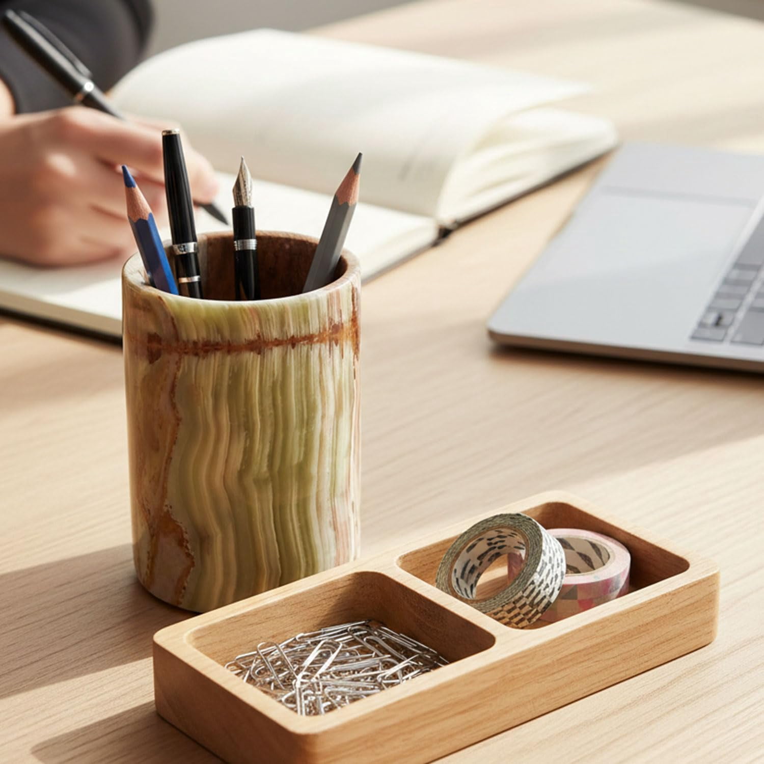Radicaln Green Marble Stationary Holder 4" – Desk Pen Holder, Brush Container, Art Supplies Organizer, Toothbrush Cup, Luxury Office & Vanity Décor
