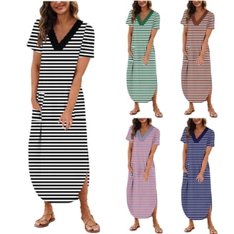 AOMONI Women's Floral Print Maxi Dress With Pockets - 3/4 Sleeve V-Neck Wrap Tie Waist Long Summer Dress