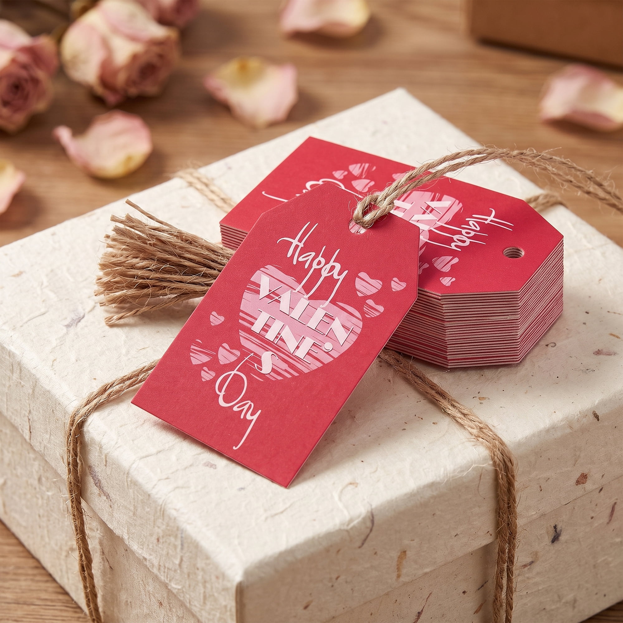 Unique Bargains Gift Tags with Twine for Present Wrapping and Crafting Striped Heart 2" x 3.1"