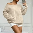 thumbnail image 6 of Women's Off The Shoulder Sweatshirt Long Sleeve Pullover Tops Trendy Y2k Fall Tops with Pocket, 6 of 6