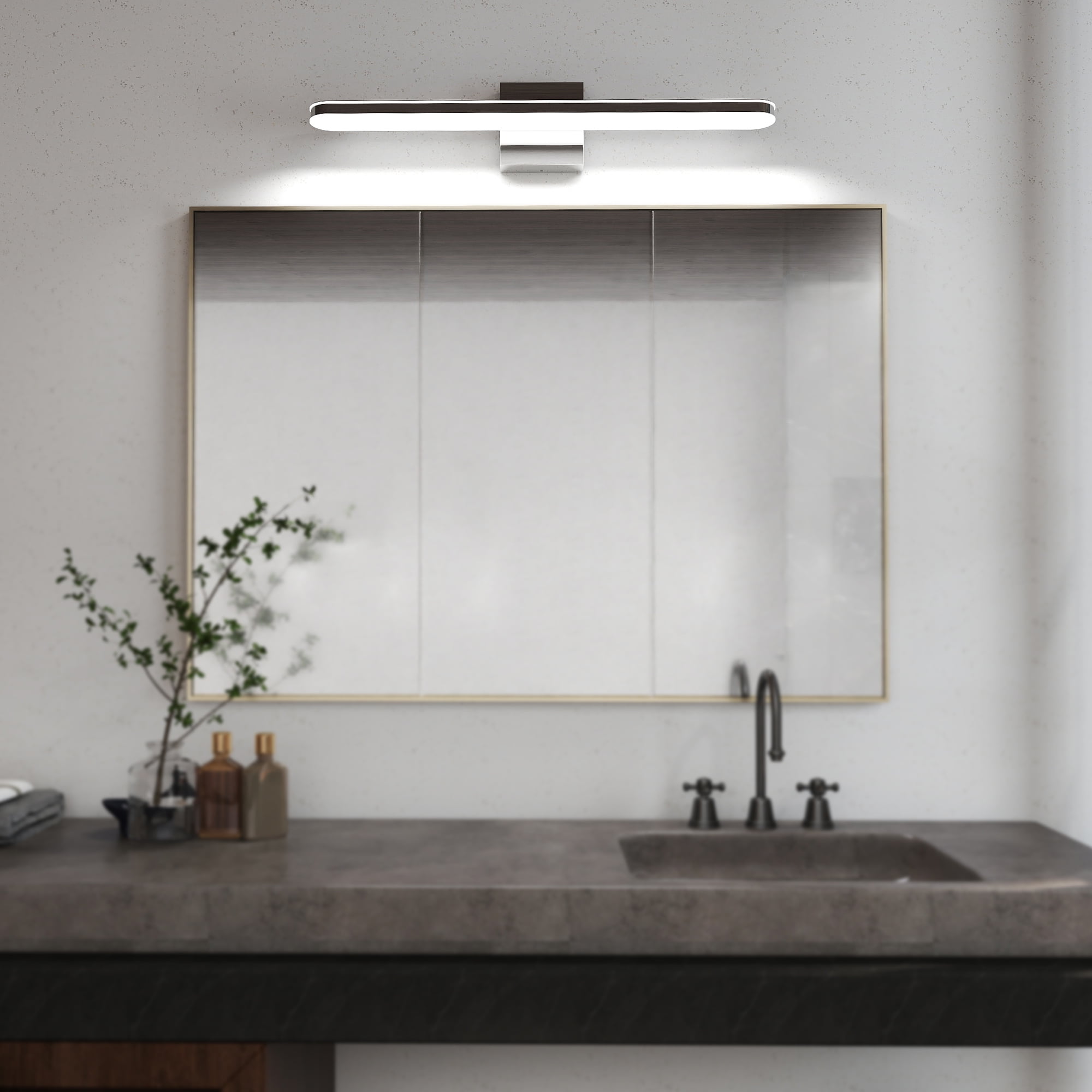 25.6 Inch 12W IP44 Chrome LED Bathroom Vanity Light Lamp Over Mirror Lighting Fixture Indoor Wall Sconce Modern Natural White 6000K