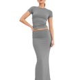 thumbnail image 3 of Women'S Basic Summer Short Sleeve Crewneck T-Shirts Y2K Cute Going Out Tops Baby Tee Light Gray L, 3 of 9