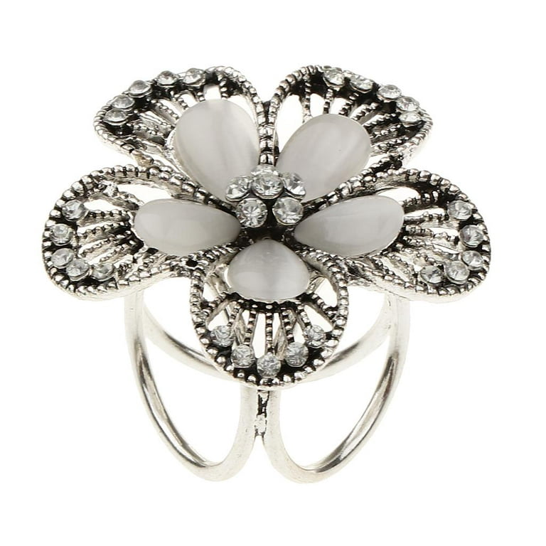 Women Rhinestone Shawl Buckle Silk Scarf Ring Oval Flower Brooch Scarf Clips