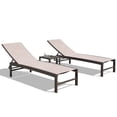 thumbnail image 2 of Crestlive Products Outdoor Aluminum Textilene Chaise Lounge Chairs and Table Set of 3 Beige Fabric, Brown Frame, 2 of 5