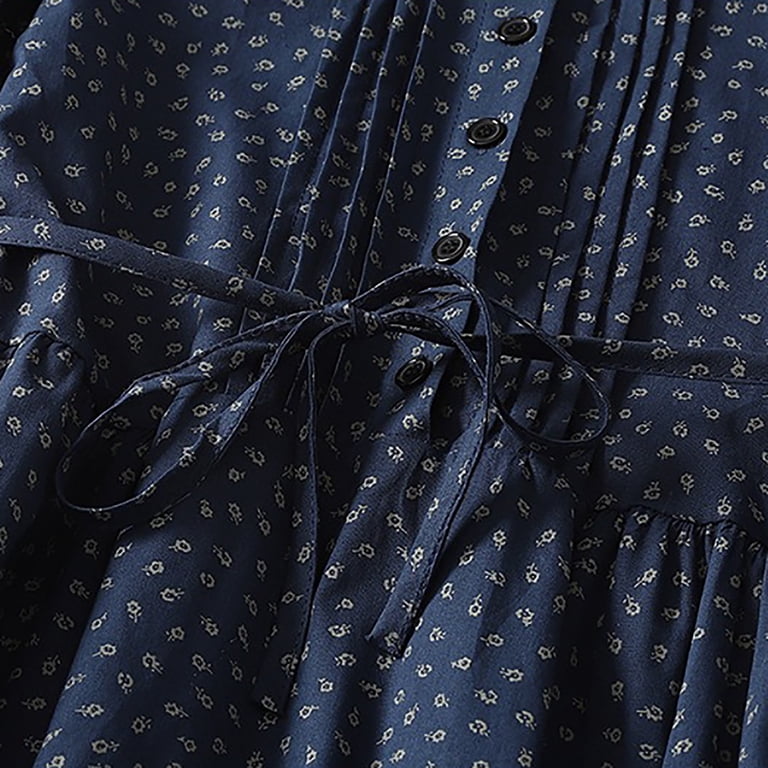 Linen Long Sleeve Dress for Women Retro Oversized Shirt Dreses Old Womens  Casual Button Down Long Dresses, Navy, M - Walmart.com
