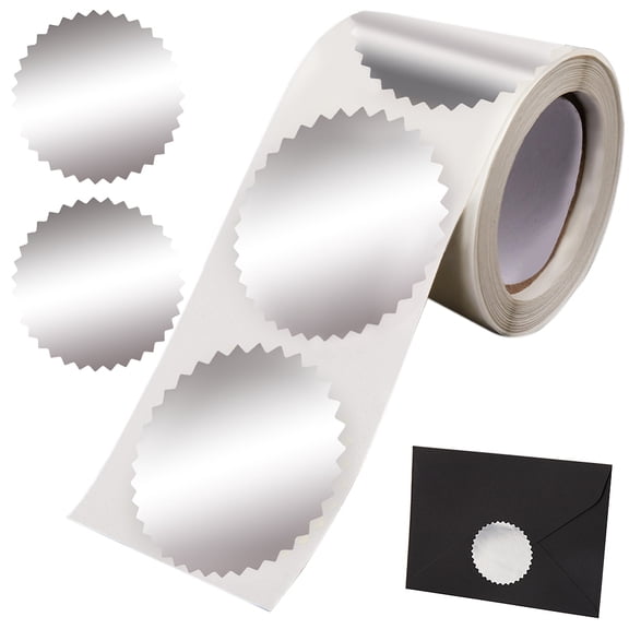 250pcs Silver Envelope Seals Stickers - Metallic Serrated Edge 2" Round Labels - Silver Foil - Wedding Package for DIY