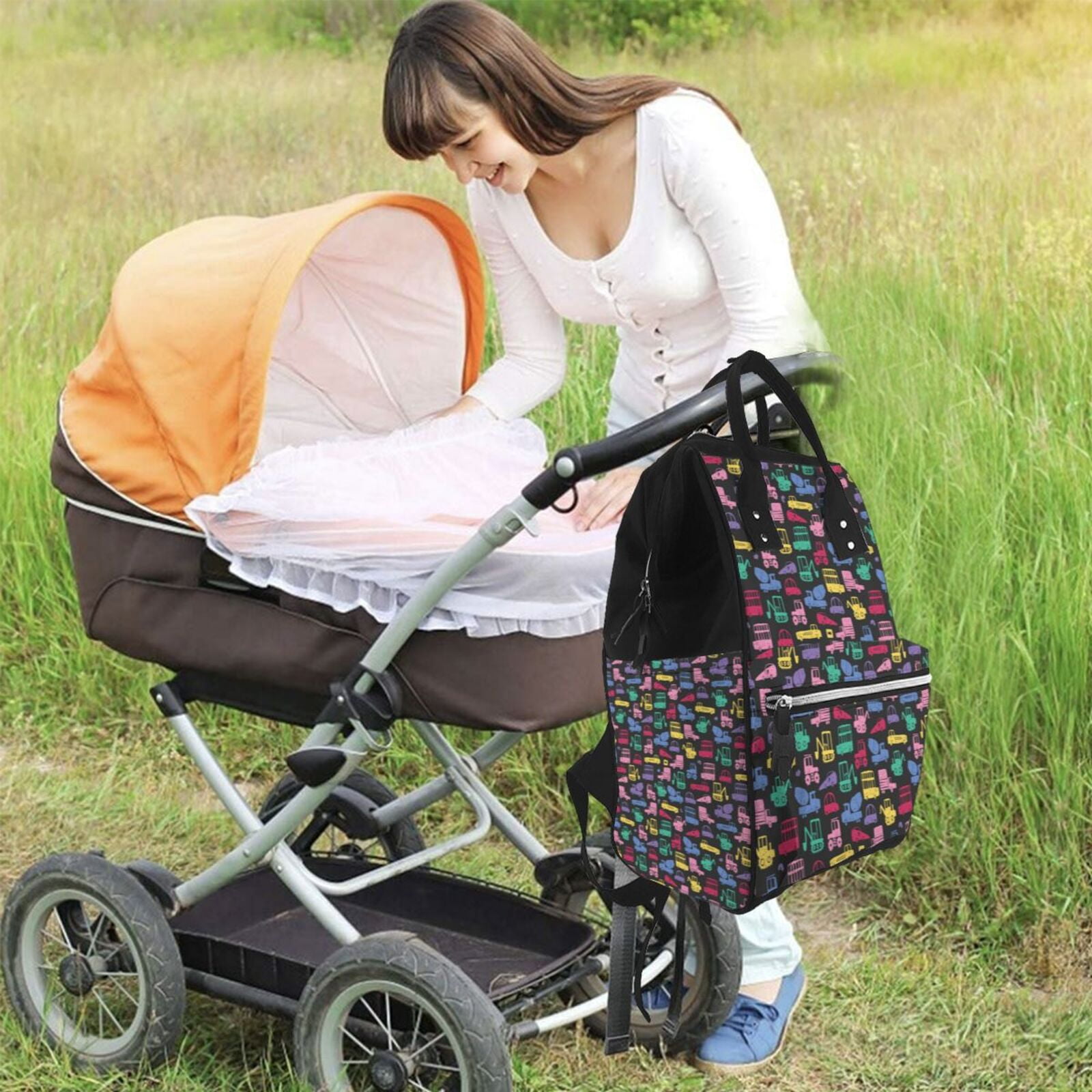 Kdxio Baby Diaper Backpack,Multi-Function Travel Backpack Nappy Bags,Nursing Bag, Fashion Mummy,Roomy Waterproof for Baby Care(Colorful Excavator)