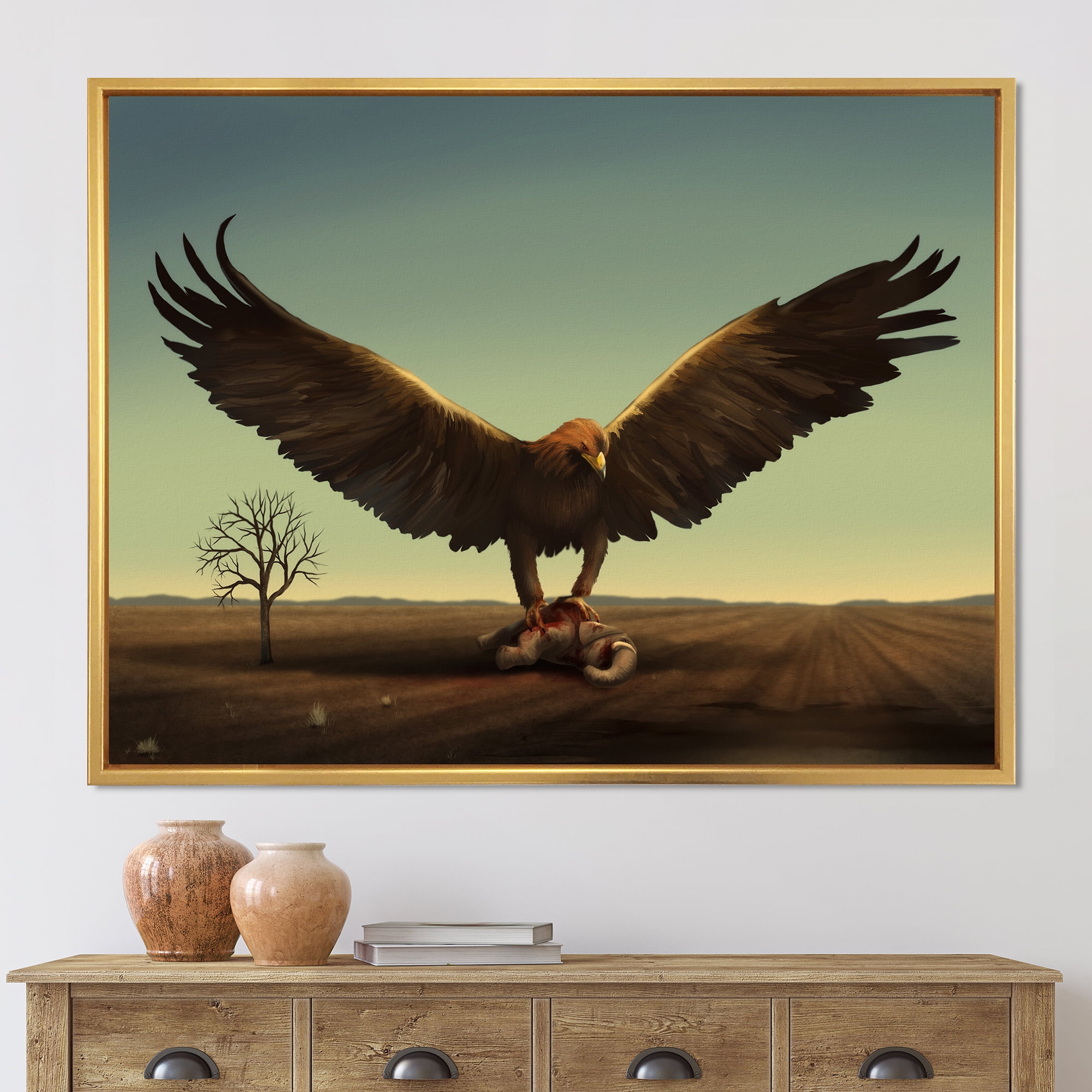 Designart 'Open Wings Roc Bird in Wild' Farmhouse Framed Canvas Wall Art Print