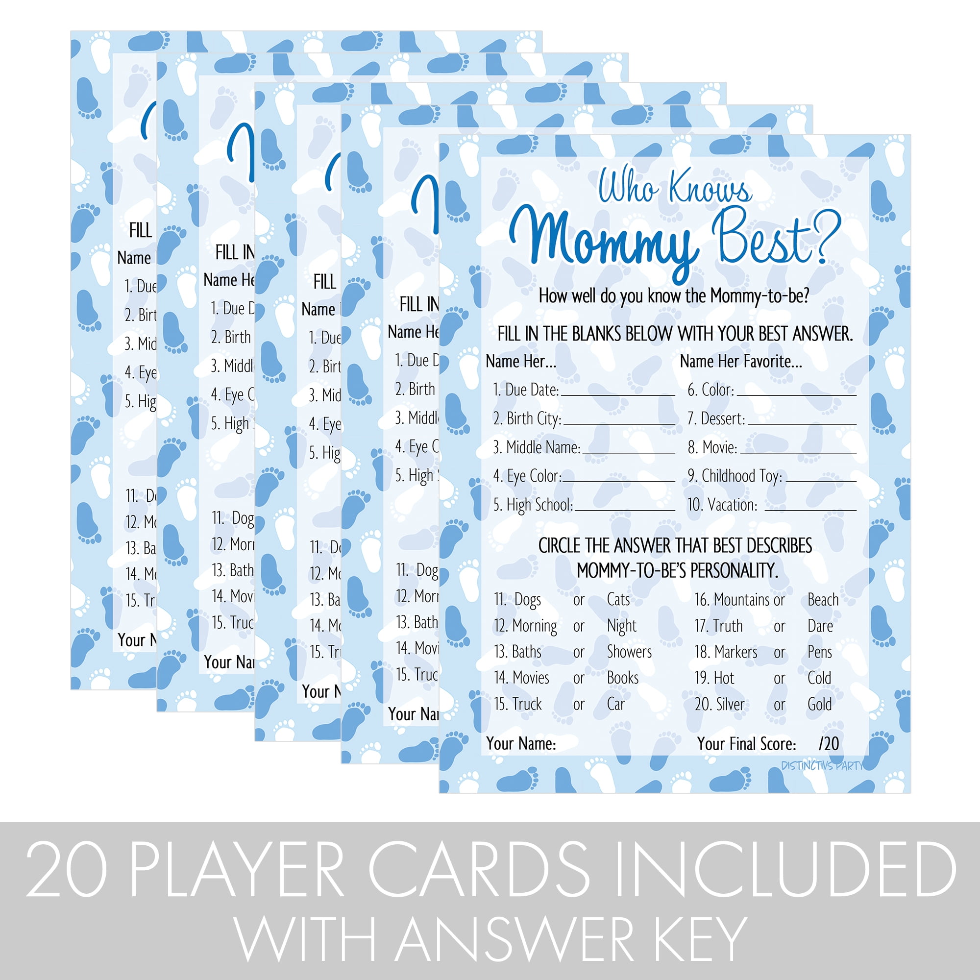 Baby Shower Games Decorations Who Knows Mum Best Pink Blue Cards
