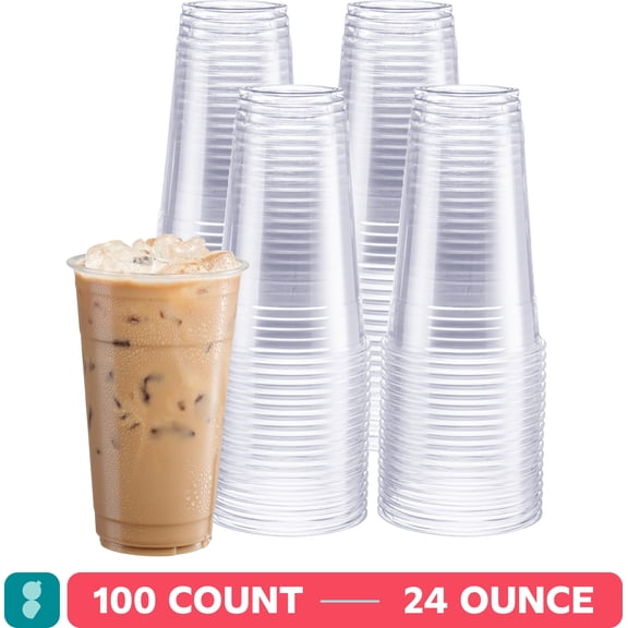 GUSTO 24 oz Clear Plastic Cups, Disposable Drinking Cups for Iced Coffee, 100 Count