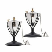 Legends Direct Set of 2, Amsterdam Premium Metal Tabletop Torches Outdoor, Tall- Tiki Style /w Snuffer, Fiberglass Wick & Large 32oz Oil Lamp for Deck, Patio, Lawn, Garden, Luau (Hammered Nickel)