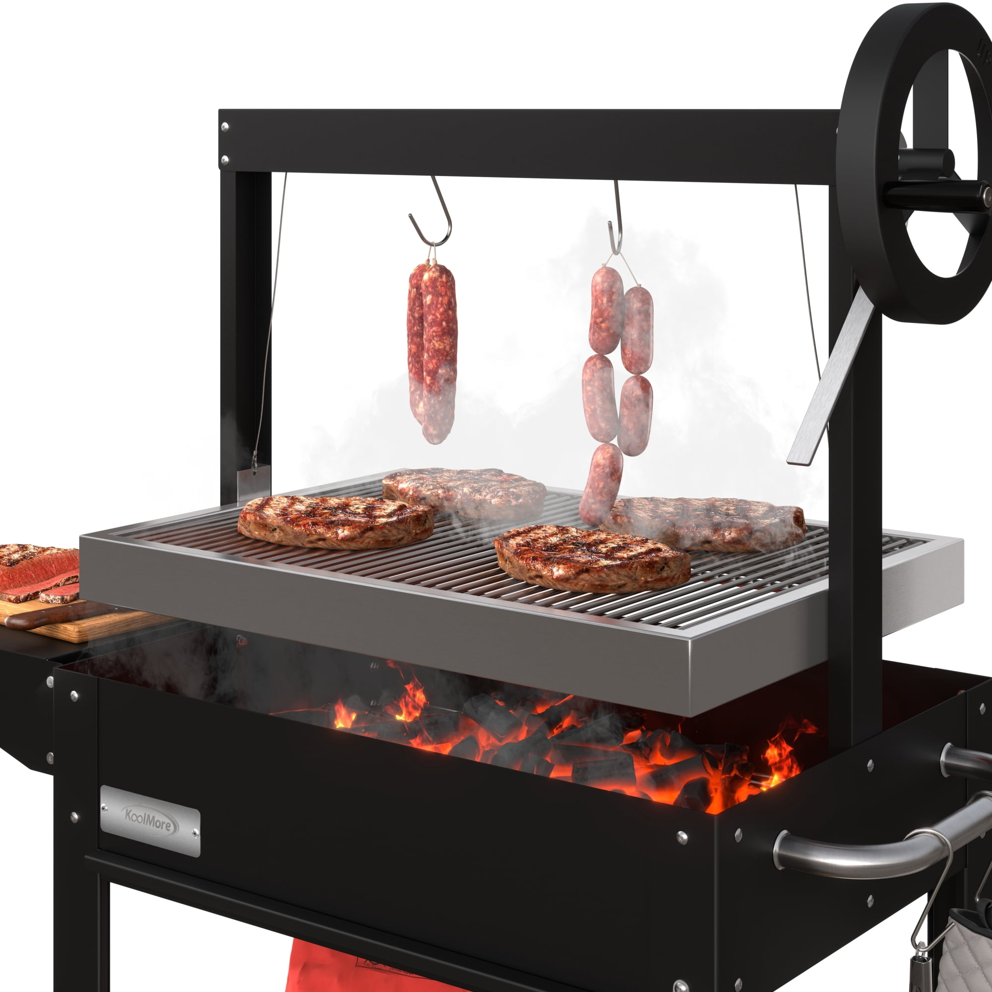 50 in. Argentine Charcoal Grill, Adjustable Grate Outdoor BBQ, in Black (KM-OG-A-45)