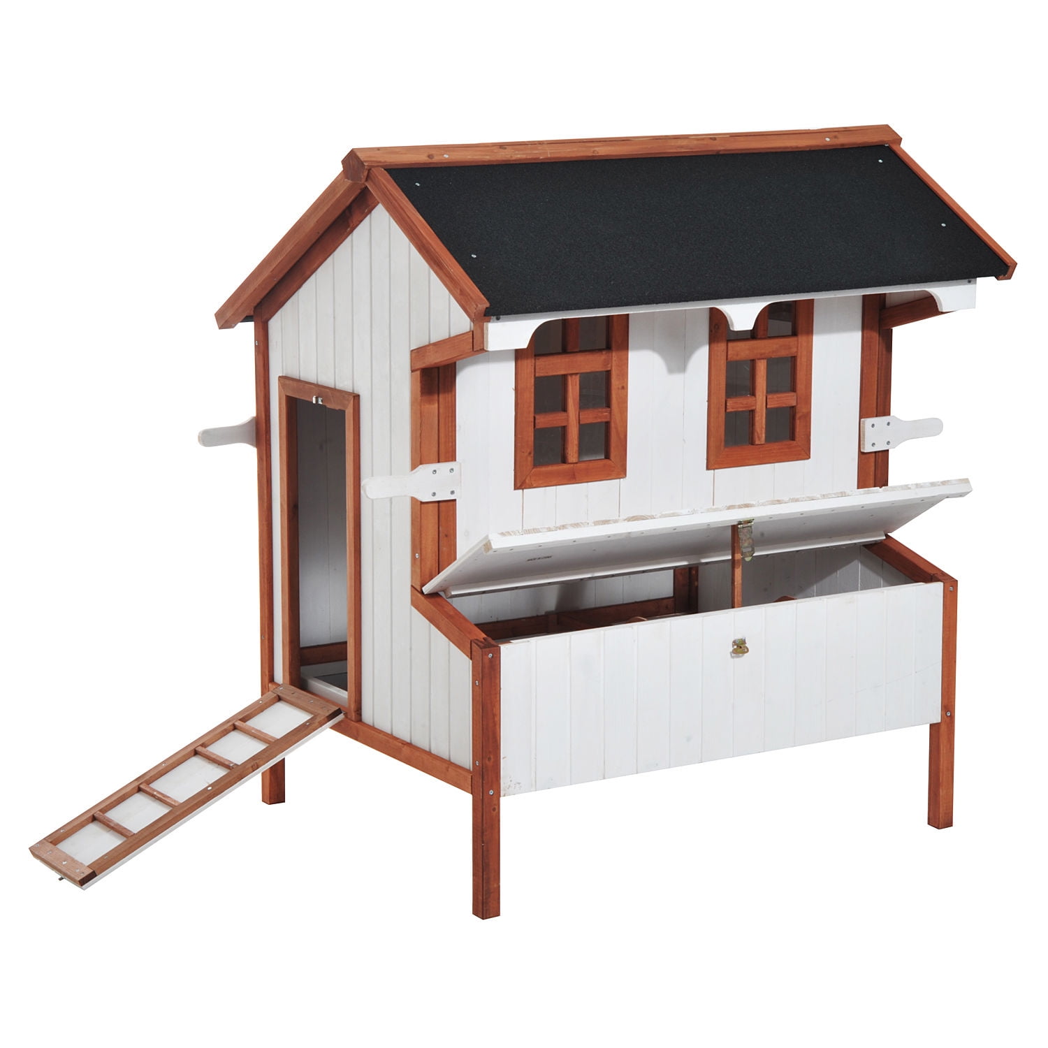 PawHut 43" Chicken Coop Wooden Chicken House Rabbit Hutch Raised Poultry Cage Portable Hen Pen Backyard With Nesting Box And Handles