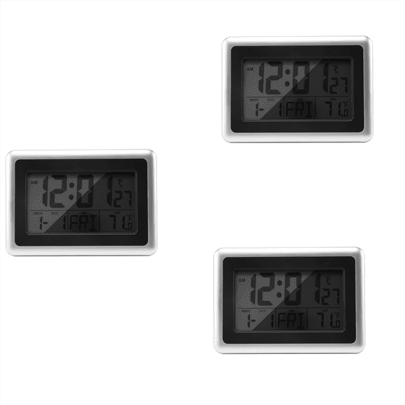 3X Atomic Digital Wall Clock, Lcd Display, Battery Operated, Indoor Temperature, Calendar, Table Standing,(Silver)