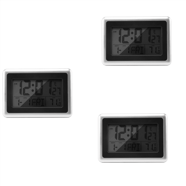 3X Atomic Digital Wall Clock, Lcd Display, Battery Operated, Indoor Temperature, Calendar, Table Standing,(Silver)