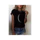 thumbnail image 1 of Short Sleeve Moon Print Crew Neck T-Shirt for Spring & Summer, Casual Women's Clothing, 1 of 6