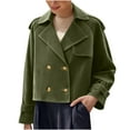 thumbnail image 4 of UQJfacai Womens Faux Suede Cropped Jacket Casual Lightweight Double Breasted Short Trench Coat Fall Winter Fashion Coats Outerwear, 4 of 6