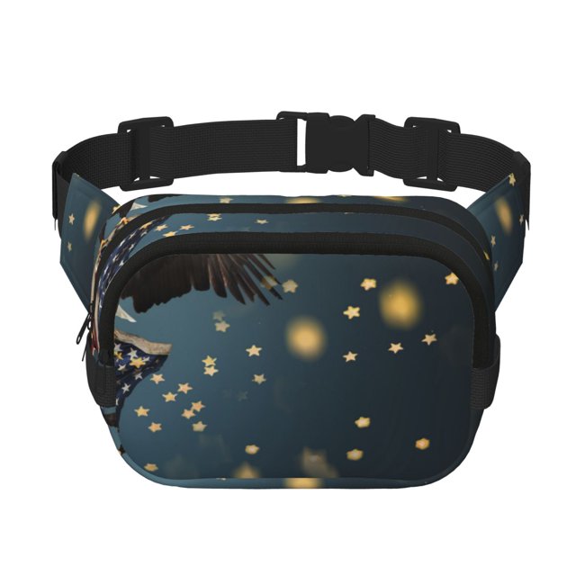 Saiise Sac Banane à Double Compartiment Motif Aigle Chauve Nord-Américain Sac de Taille Carré Réglable Mains Libres Ceinture de Course Randonnée Sécurité Voyage Bandoulière en Sergé
