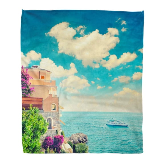 SIDONKU Throw Blanket 58x80 Inches Beautiful Mediterranean Beach Landscape Provence French Riviera France Near Warm Flannel Soft Blanket for Couch Sofa Bed