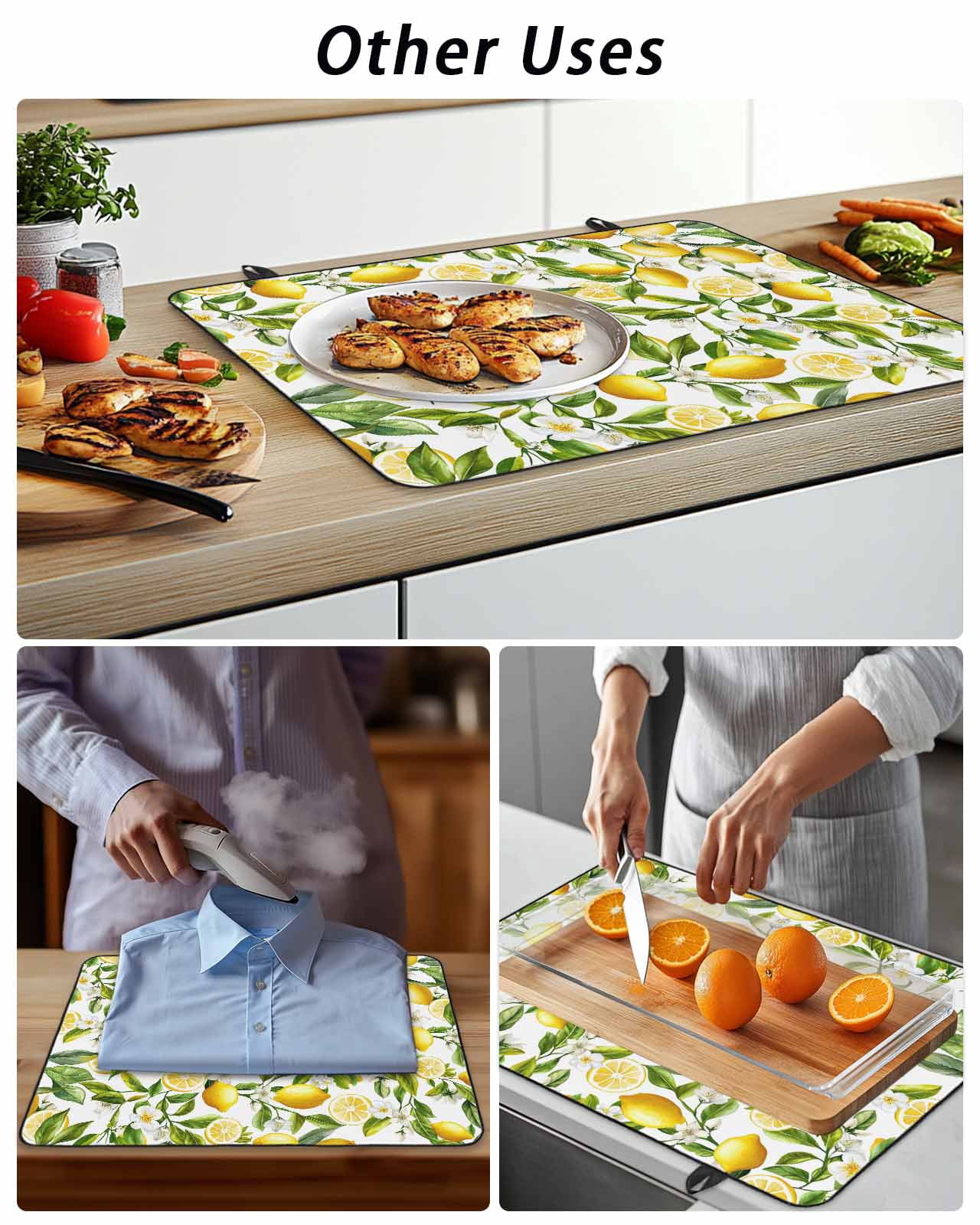 Stove Top Covers for Electric Stove, Lemon Yellow Glass Stovetop Cover Protector, Country Watercolor Floral Leaf Green White Induction Cooktop Protector Oven Mat for Kitchen Countertop 24"x21"