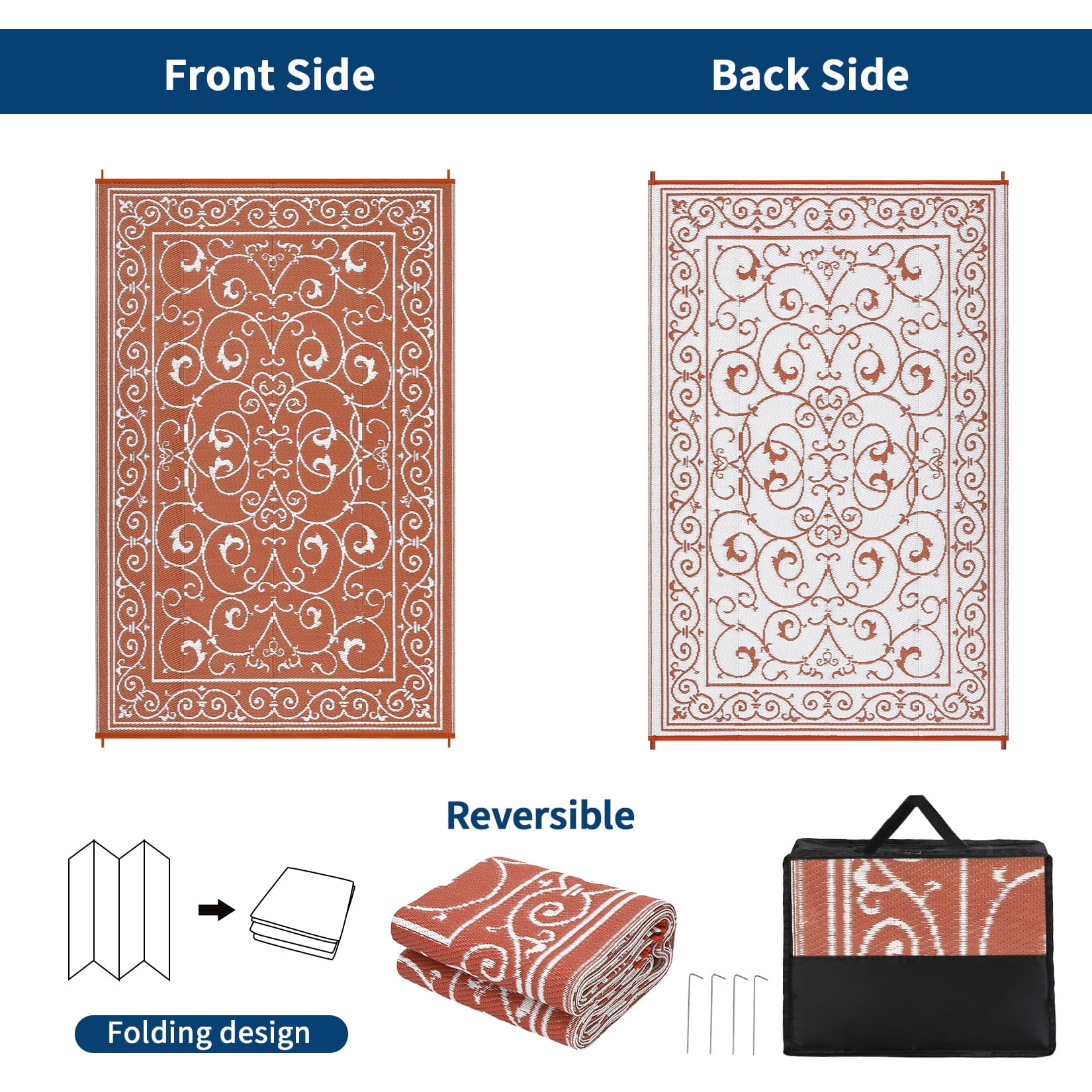 Garvee 8'x10' Outdoor Rug Waterproof Plastic Straw Rug, Reversible Outside Carpet UV Resistant Modern RV Mat for Backyard Garden Deck Poolside, Brick Red