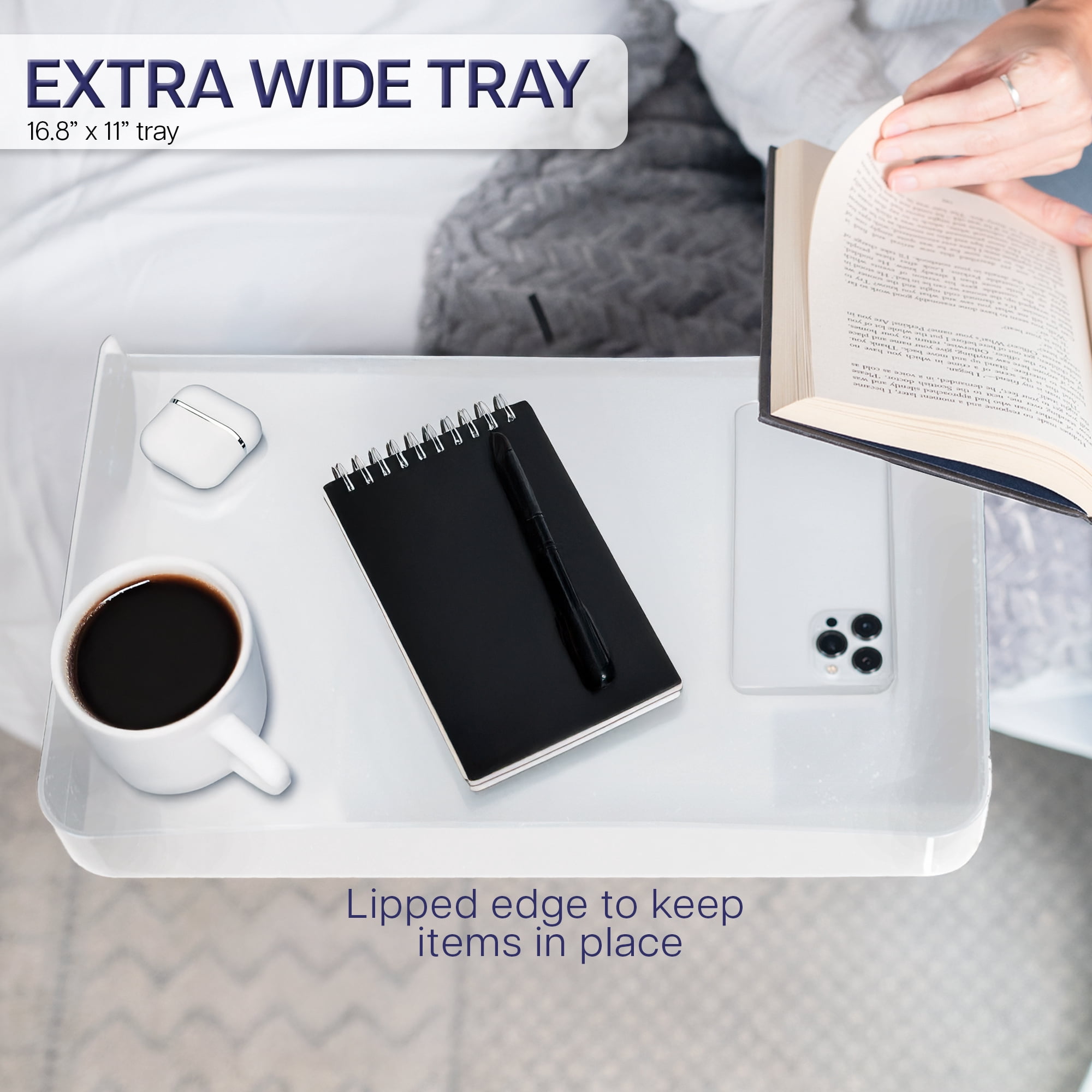 Sidekiix White Under Mattress Bedside Laptop Shelf, Adjustable 17" x 11" Tray