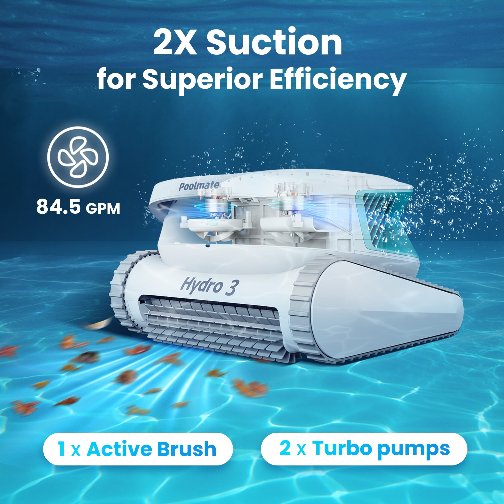 CHASING Hydro3 Cordless Robotic Pool Cleaner, 200Min Runtime 11000mAh, 320L/min Strong Suction, Wall Climbing & Waterline Cleaning, 4.1L Large Filter for Inground/Above Ground Pools