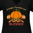 thumbnail image 4 of Inktastic Thankful Grateful and Blessed Pumpkins and Sunflower Women's Plus Size V-Neck T-Shirt, 4 of 5