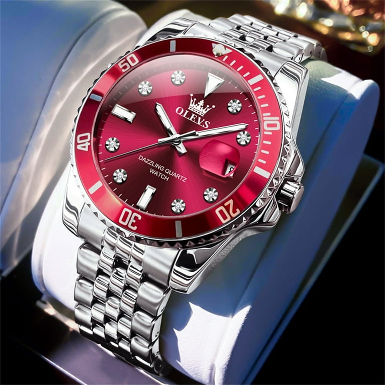 OLEVS Watch for Men Stainless Steel Business Dress Luxury Diamond Big Face Waterproof Mens Watches with Date Analog Wrist Men Watch Reloj para Hombre