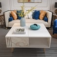 thumbnail image 6 of Ronas 35" Modern Square Coffee Table with Open Storage Shelf, Solid Wood Legs, Quality Engineered Wood, White & Marble Finish, 6 of 8