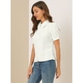 thumbnail image 5 of DARING DIVA Women's Peter Pan Collar Short Sleeve Button Front Shirts XS White, 5 of 6
