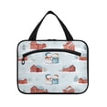 thumbnail image 2 of Travel Hanging Toiletry Bag with 4 Zipped Compartments Waterproof Makeup Accessories Spacious Cosmetic Bag Watercolor Snowman and Red Barn Large, 2 of 9