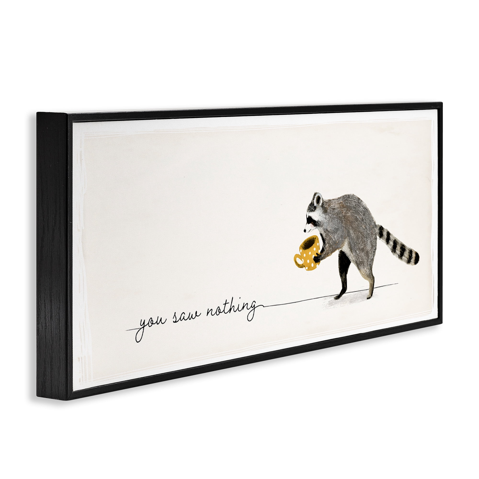 Stupell Industries You Saw Nothing Raccoon & Coffee Animals & Insects Painting Black Framed Art Print Wall Art, 24 x 10