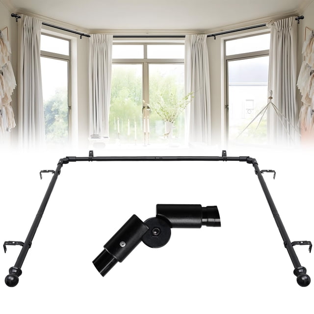 Barra de cortina para ventana salediza ETICSIPA, 1,5 m a 4,7 m, ajustable, negra