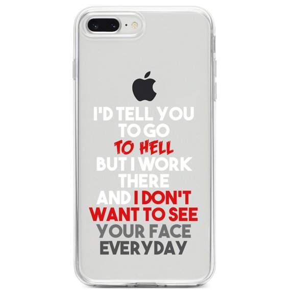 DistinctInk Clear Shockproof Hybrid Case for iPhone 7 PLUS / 8 PLUS (5.5" Screen) TPU Bumper Acrylic Back Tempered Glass Screen Protector - I'd Tell You To Go To Hell But I Work There
