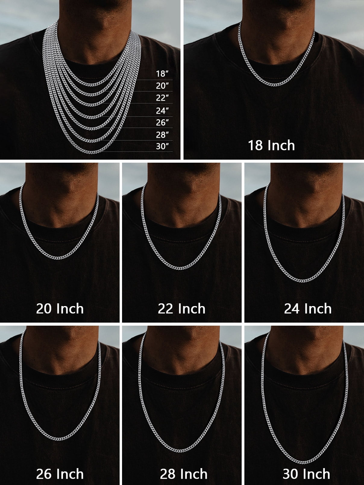 FaithHeart Chunky Miami Cuban Link Chain Necklace for Men Black Stainless Steel Hip Hop Chains Necklaces 6mm Width 30 Inches Length Jewelry with Gift Box for Dad Son Father's Day