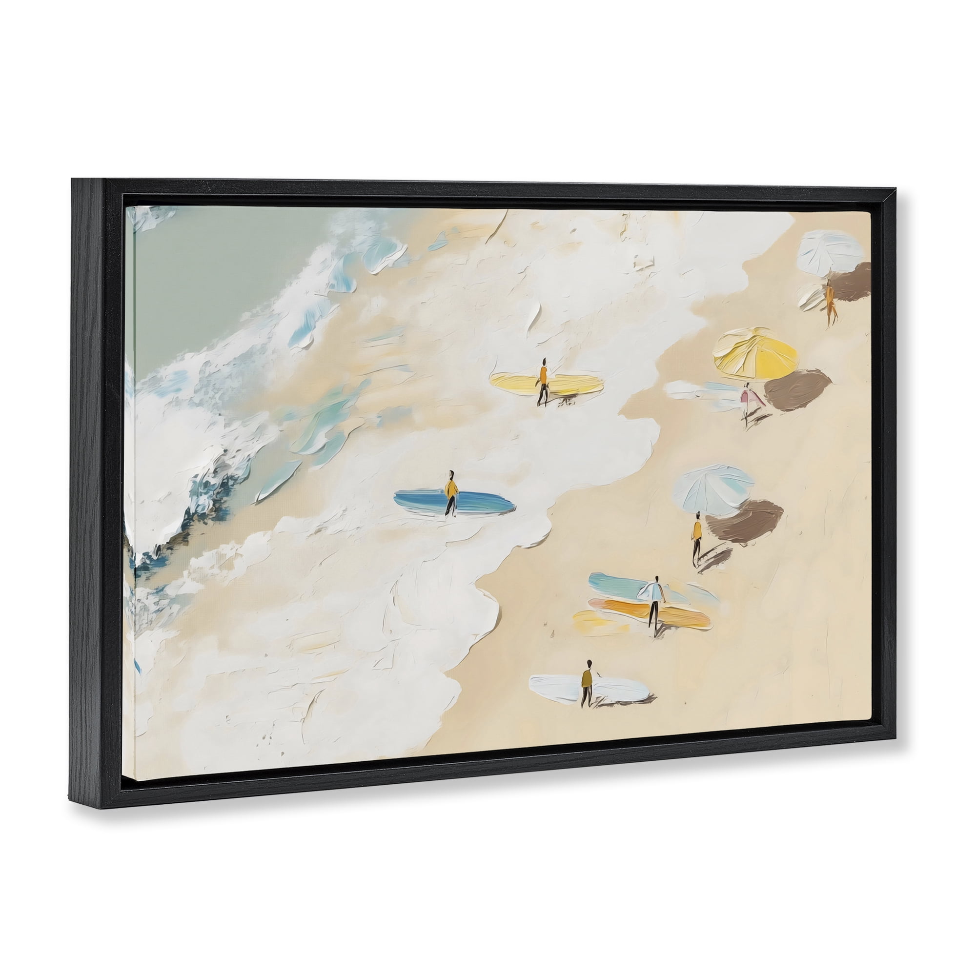Stupell Industries Beach Surf Summer Scene Black Framed Floater Canvas Wall Art, design by LSR Design Studio