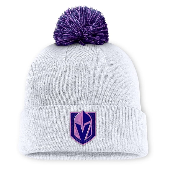 Men's Fanatics  White Vegas Golden Knights Authentic Pro Hockey Fights Cancer Cuffed Knit Hat with Pom