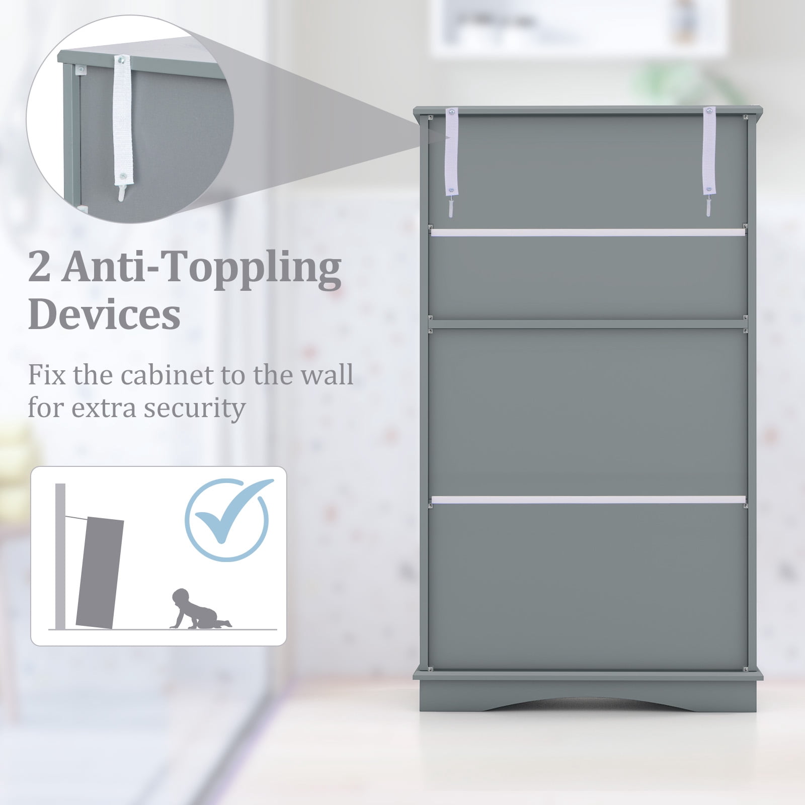 Giantex Bathroom Floor Storage Cabinet, Freestanding Linen Cabinet w/3 Adjustable Shelves, Grey