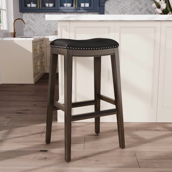 Nmkwnr 30" Black Leather Bar Stool for Living Room, Dining Room, Bar, Gray
