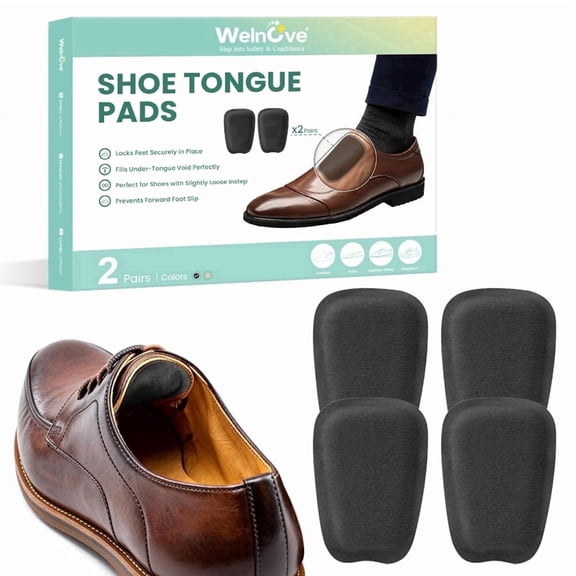 Welnove Shoe Tongue Pads Memory Foam Shoe Padding Cushion Soft Self Adhesive Inserts Filler for Boots Leather Shoes Loafers,2 Pairs,Size L,Black Color